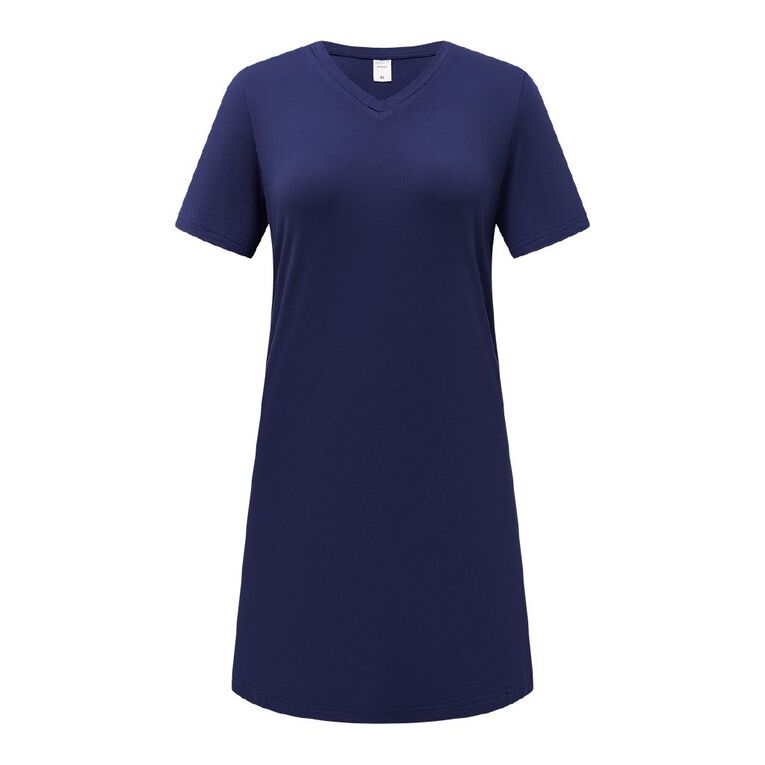H&H Women's Comfy Short Sleeve Nightie, Blue Dark, hi-res