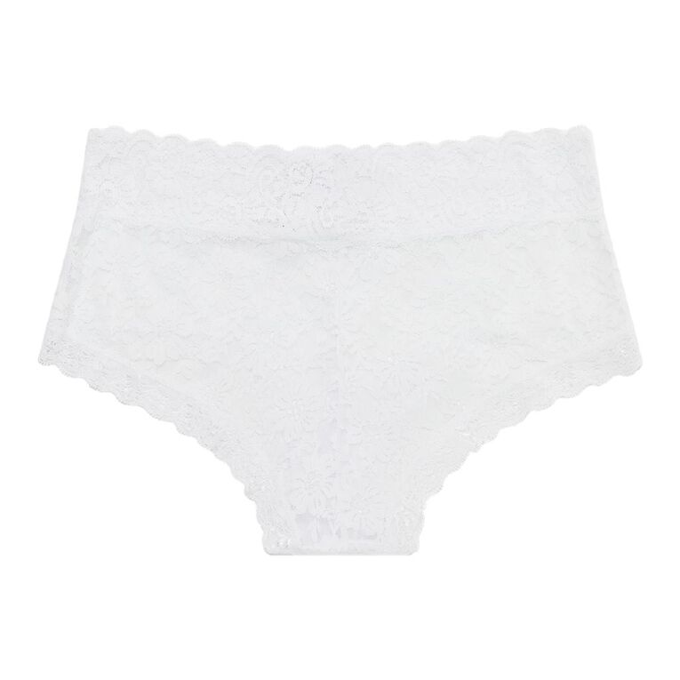 H&H Women's Poppy Lace Boyleg Briefs, White, hi-res