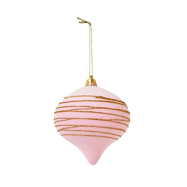 Wonderland Flocked Onion Bauble 8cm 4 Pack, , hi-res