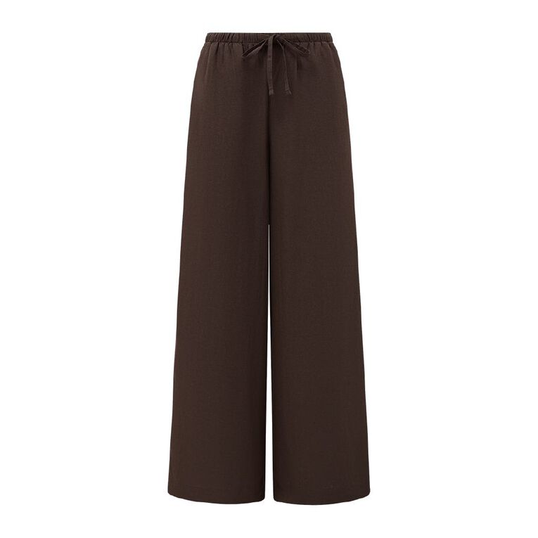 H&H Women's Tie Waist Linen Blend Pants, Brown Dark, hi-res