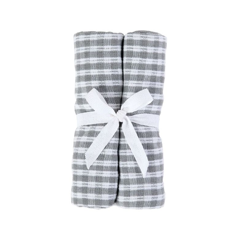 Living & Co Cotton Tea Towel XL Check Grey 2 Pack, , hi-res
