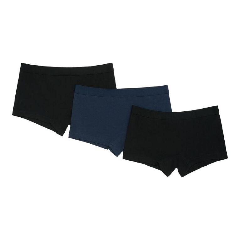 H&H Girls' Shortie Briefs 3 Pack, Black/Navy, hi-res