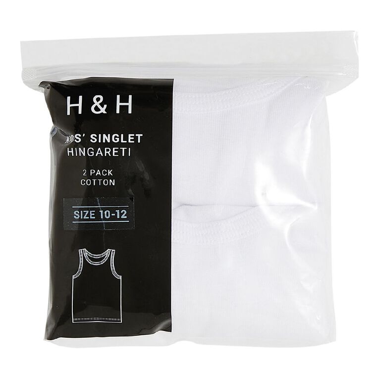 H&H Kids' Essential Singlet 2 Pack, White, hi-res