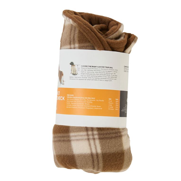 Petzone Fleece Pet Jacket Check Brown Mid 2XL, , hi-res