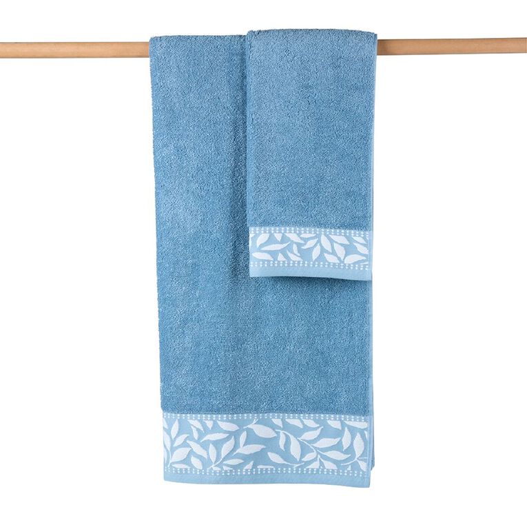 Living & Co Plush Border Bath Towel Blue 70 x 140cm, , hi-res
