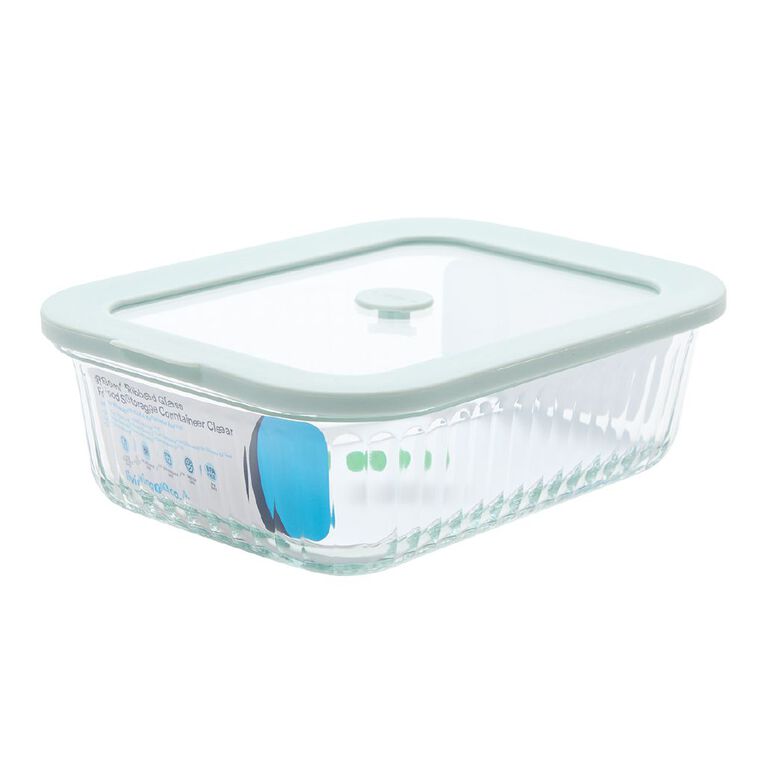 Living & Co Ribbed Rectangle Glass Food Storage Container 1L, , hi-res