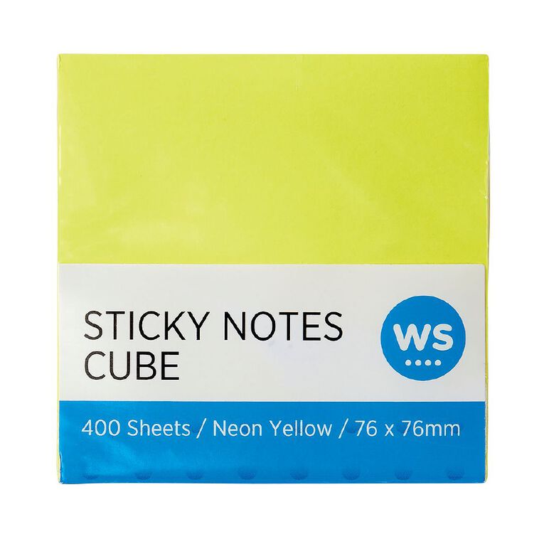 WS Cube Sticky Notes 76mm x 76mm 400 Sheet Yellow Multi-Coloured, , hi-res