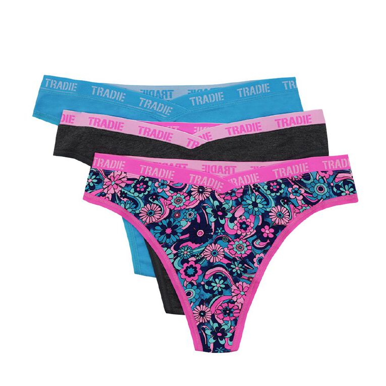 Tradie Tradie Women's Hi-Cut Dip G-String 3 Pack, Blue Light, hi-res