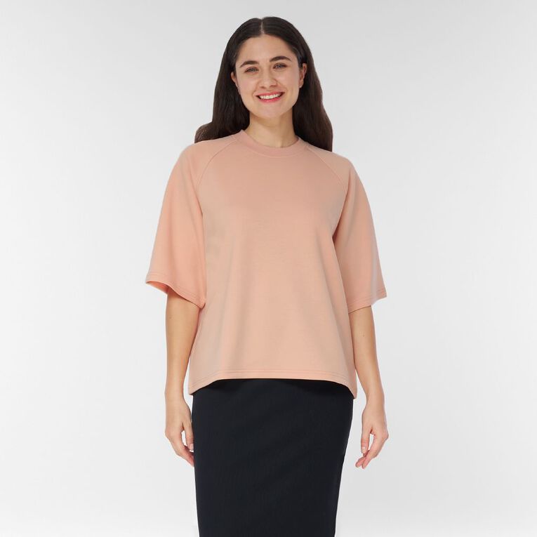 H&H Women's Short Sleeve Soft Scuba Crew, Pink Light, hi-res