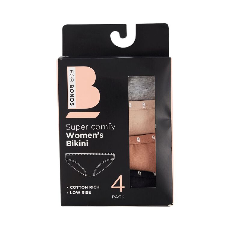 B FOR BONDS Women's Bikini Briefs 4 Pack, Black B FOR BONDS Women's Bikini Briefs 4 Pack, Black, hi-res