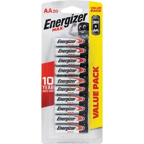Energizer Max Alkaline Batteries AA 20 Pack 20 Pack