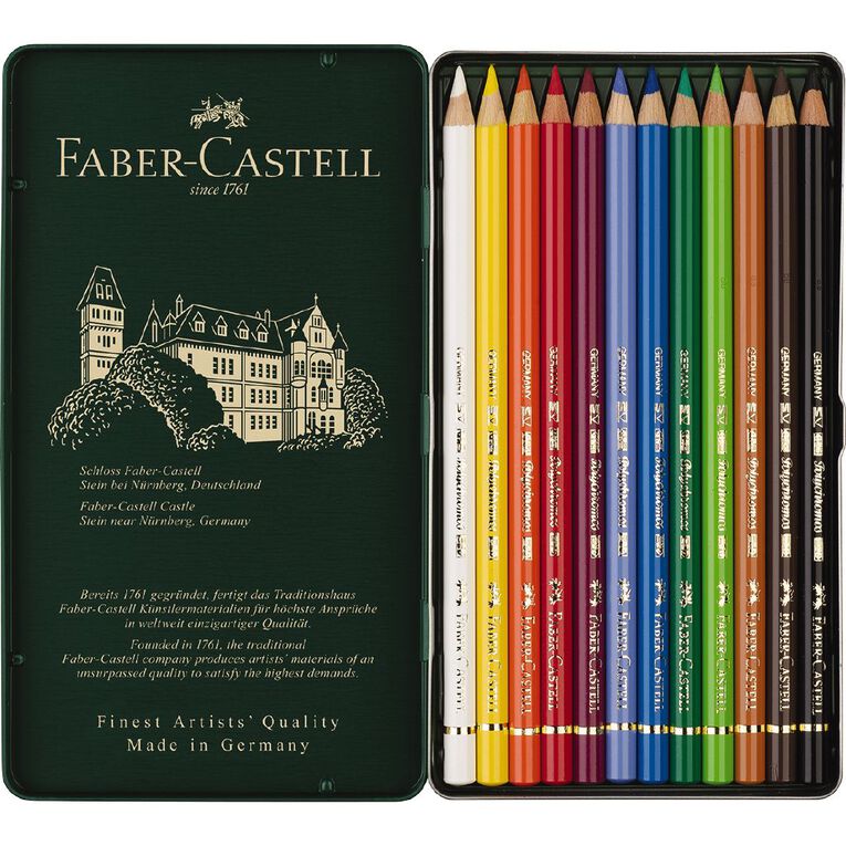 Faber-Castell Polychromos Colour Pencils Tin of 12 Assorted, , hi-res