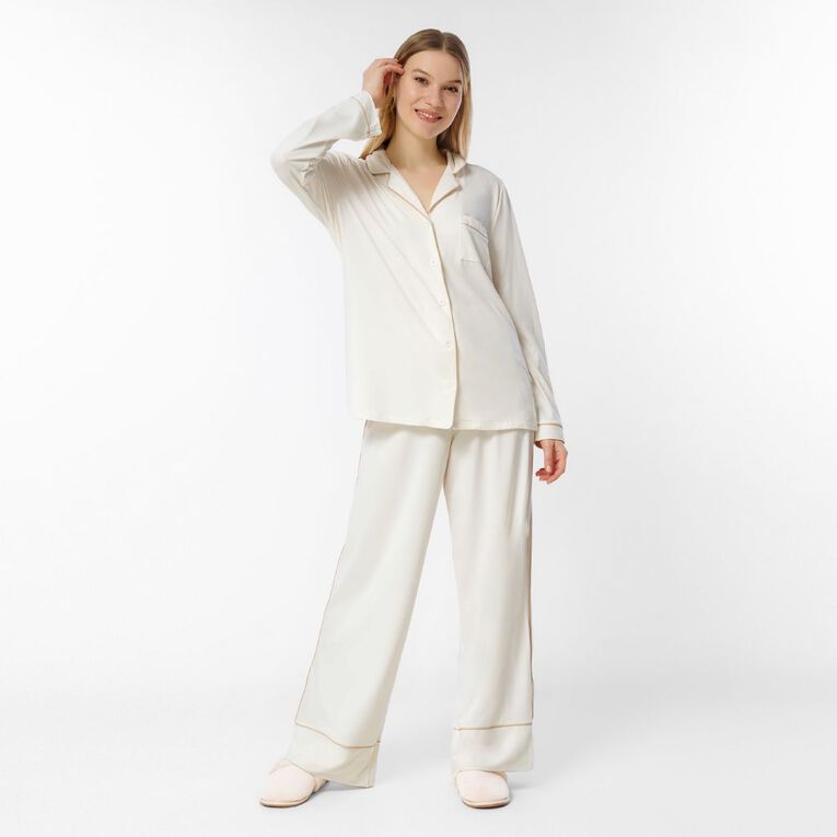 H&H Women's Comfy Button Up Pyjama Set, White, hi-res