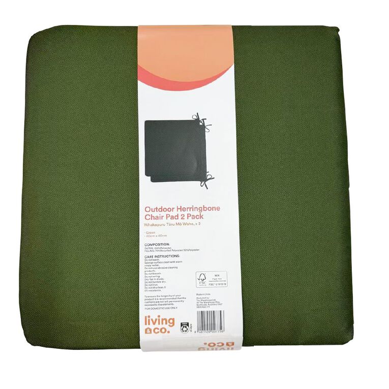 Living & Co Outdoor Cushion Chair Pad 2 Pack Texture Green 40cm x 40cm, , hi-res