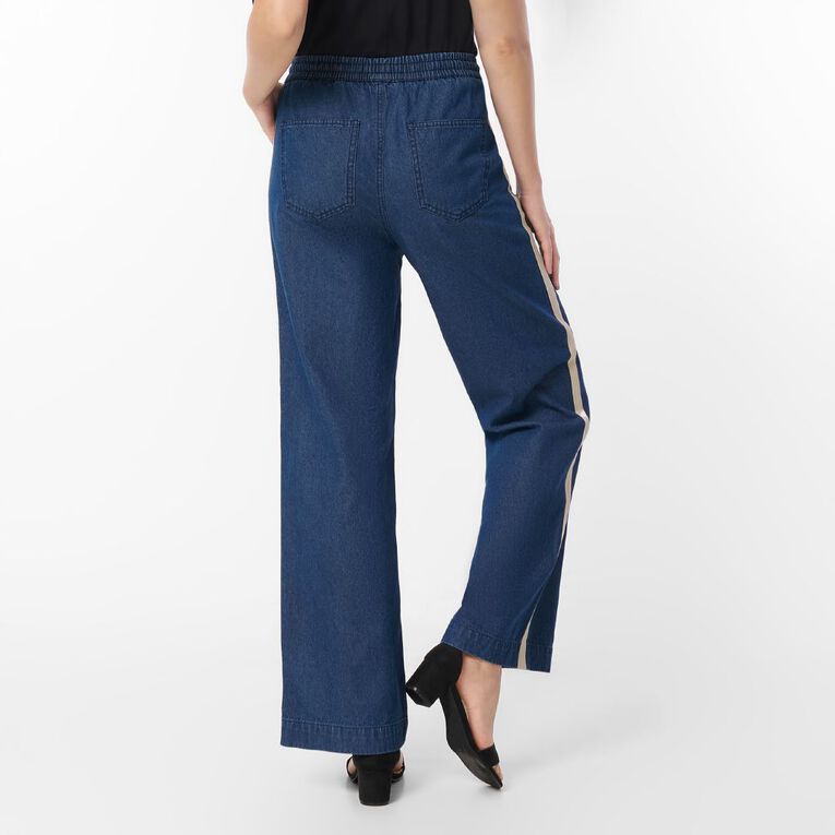 H&H Women's Wide Leg Pull On Side Stripe Jean, Denim Mid, hi-res