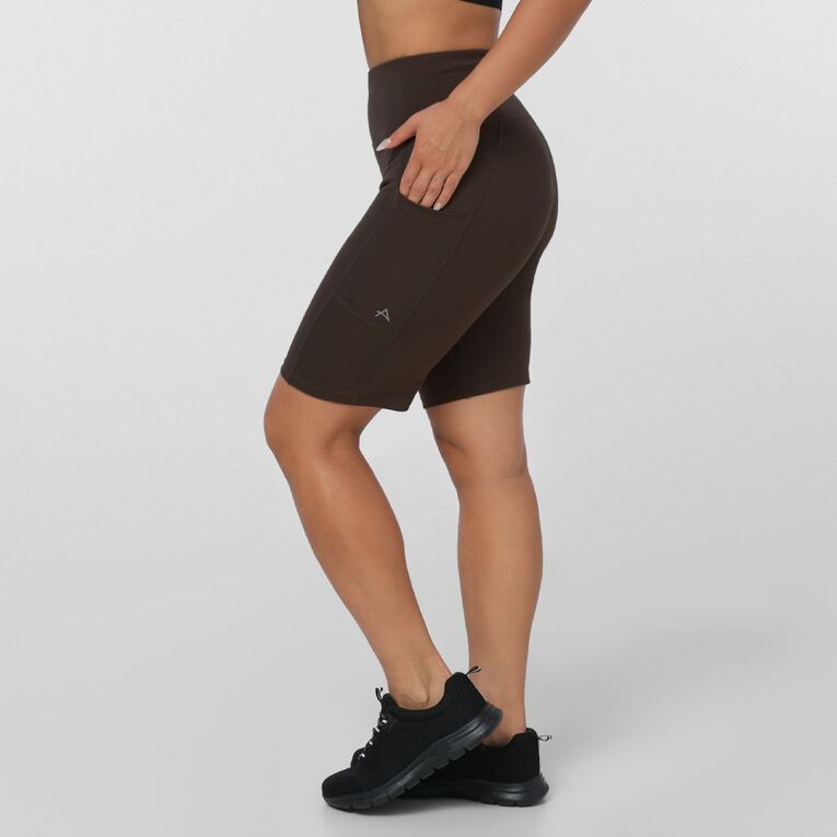 Active Intent Women's Pocket Bike Shorts, Brown Mid, hi-res