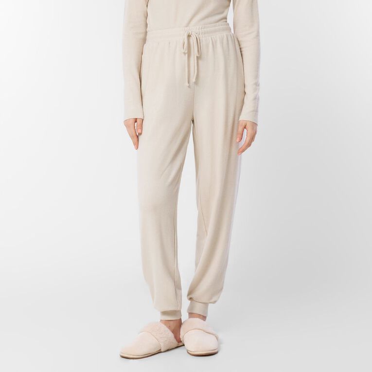 H&H Women's Brushed Knit Cuffed Lounge Pants, Cream, hi-res