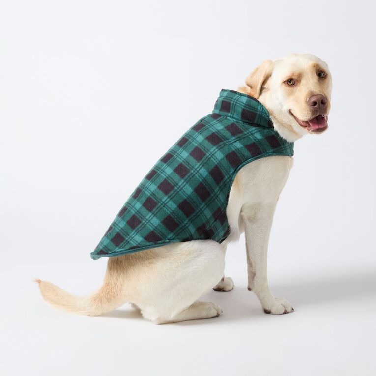 Petzone Fleece Pet Jacket Check Green XL