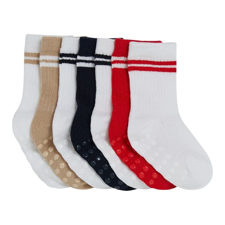 H&H Infants' Grib Rib Crew Socks 7 Pack, Red Mid, hi-res
