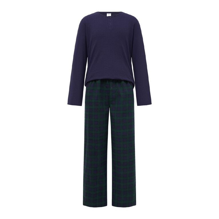 H&H Men's Waffle and Flanelette Pyjama Set, Green Dark, hi-res
