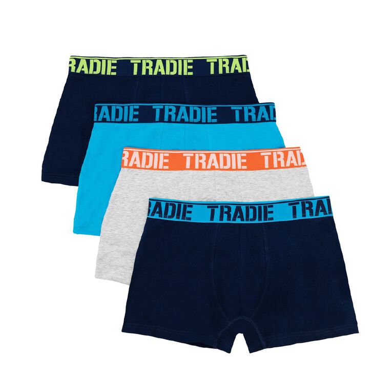 Tradie Men's Trunks Box Set 4 Pack, Blue/Grey, hi-res