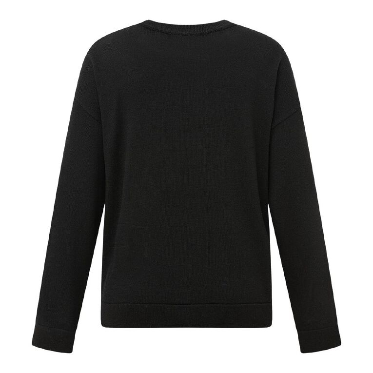 H&H Women's Merino Blend Crew Neck Knit, Black, hi-res