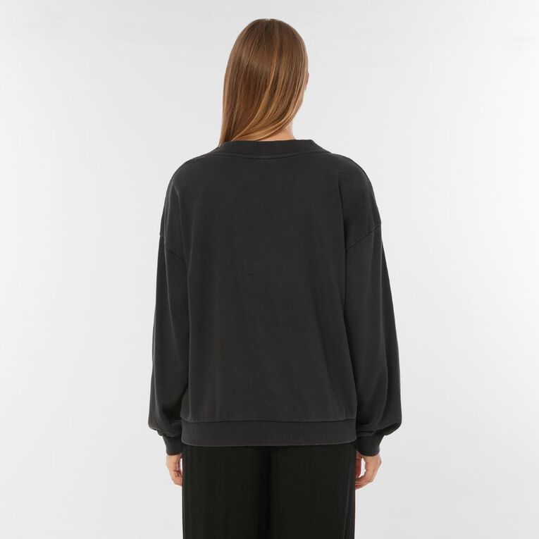 H&H Women's Long Sleeve V Neck Terry Crew, Brown Dark, hi-res