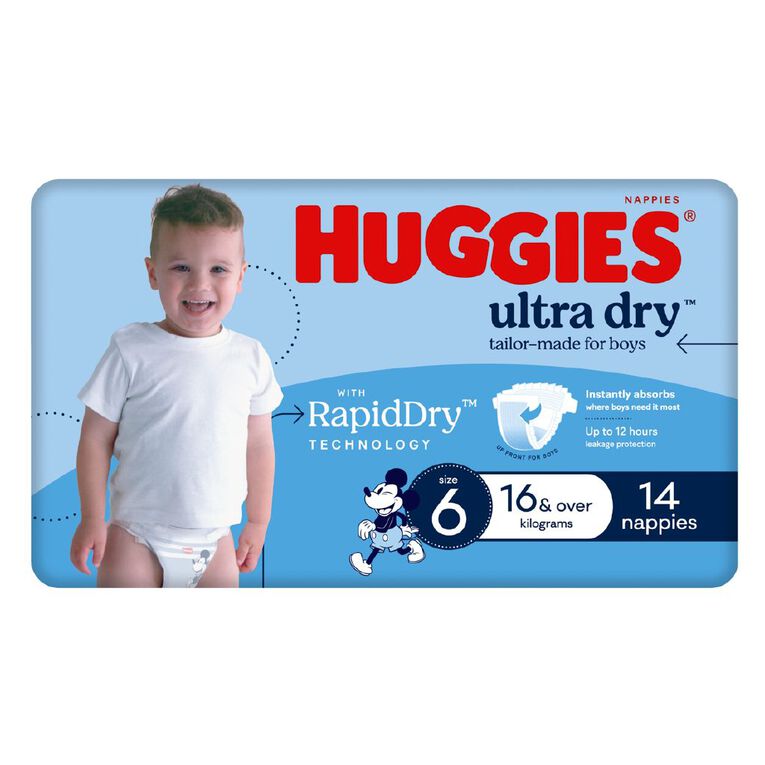 Huggies Boys' Convenience Nappy Junior Size 6 16+kg 14 Pack, , hi-res