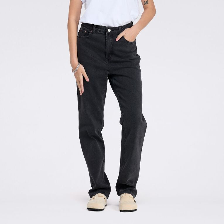 H&H Women's High Rise 90's Straight Jeans, Black, hi-res