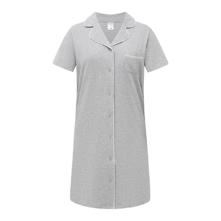 H&H Women's Knit Button Front Nightie, Grey Mid, hi-res
