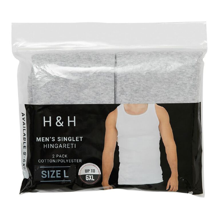 H&H Men's Singlet 2 Pack, Grey Marle, hi-res