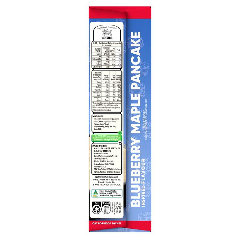 Uncle Tobys Oats Protein Quick Sachets Blueberry Maple Pancake 8 Pack, , hi-res