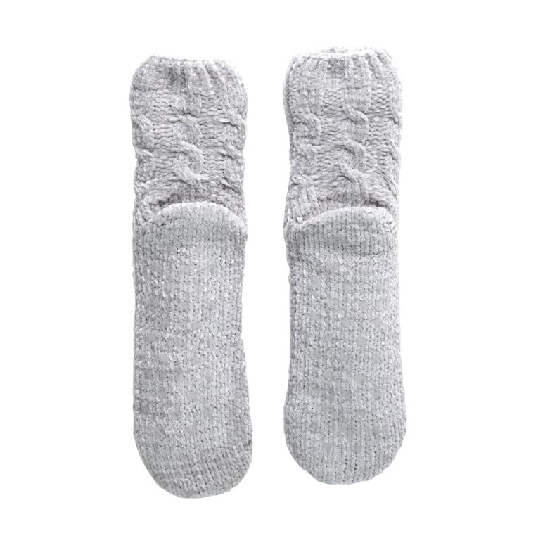 Sock Crew Women's Cable Sherpa Sock 1 Pack, Grey Light, hi-res