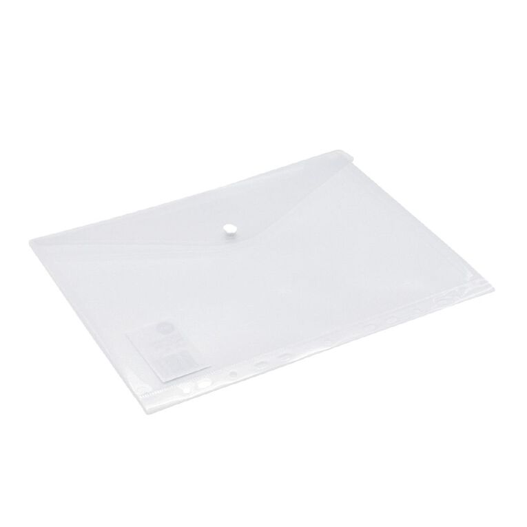 WS Document Wallet Single Dome Closer With Binder Holes Clear A4, , hi-res
