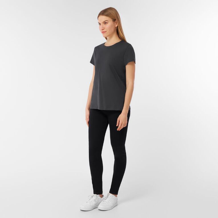 H&H Women's Short Sleeve Crew Neck Cotton Tee, Grey Dark, hi-res