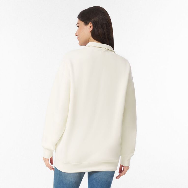 H&H Women's Long Sleeve Oversized BF 1/4 Zip, Cream, hi-res