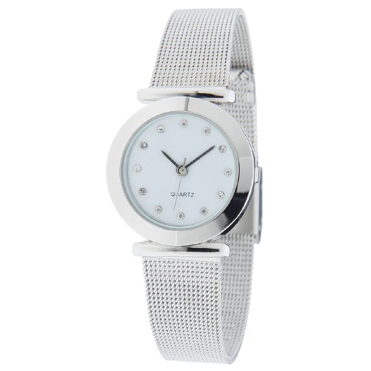 H&H Women's Analogue Mesh Watch Silver, , hi-res
