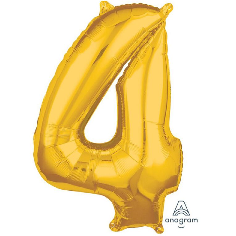 Anagram Mid-Size Shape Gold Number 4 Balloon, , hi-res