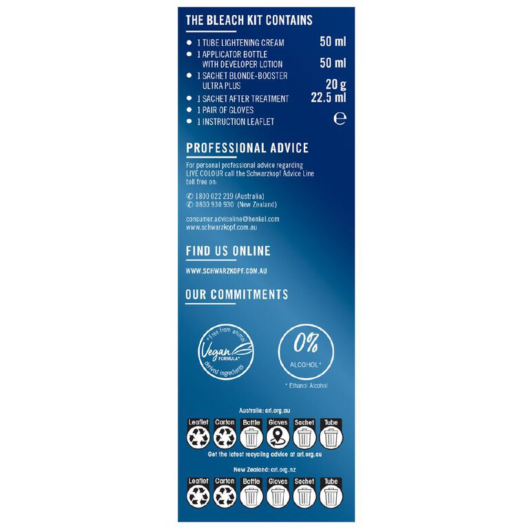 Schwarzkopf Live Colour Permanent Intense Bleach Max Blonde 00B, , hi-res