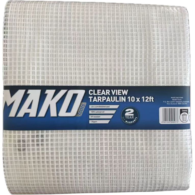Mako Clear View PE Tarpaulin 135gsm 10x12ft, , hi-res