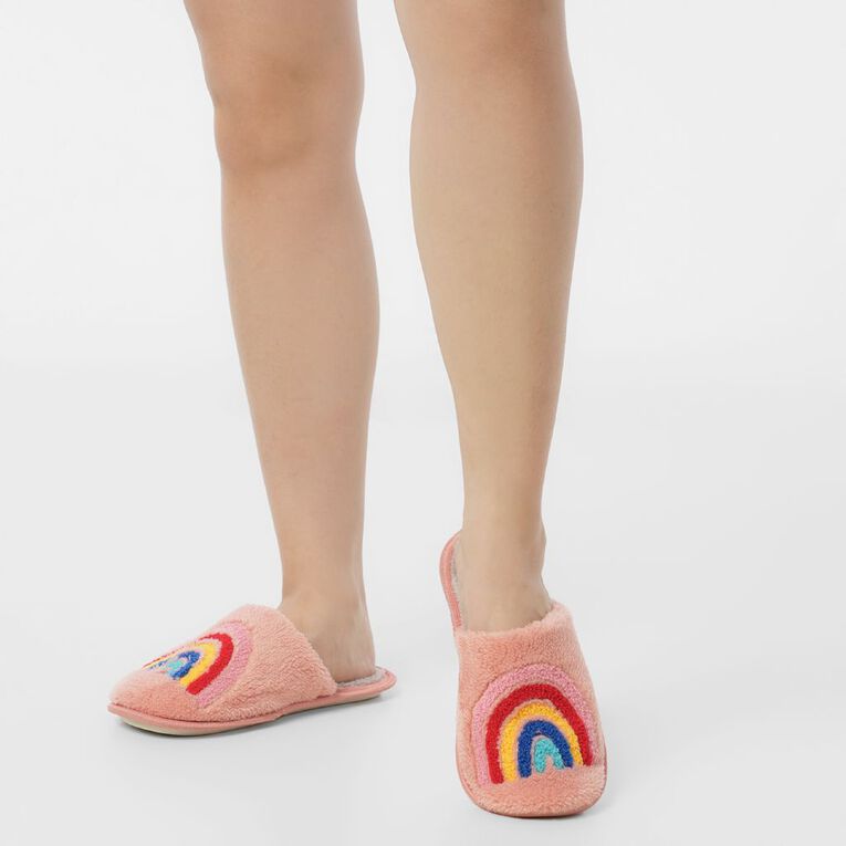 H&H Women's Rainbow Scuff Slippers, Pink, hi-res
