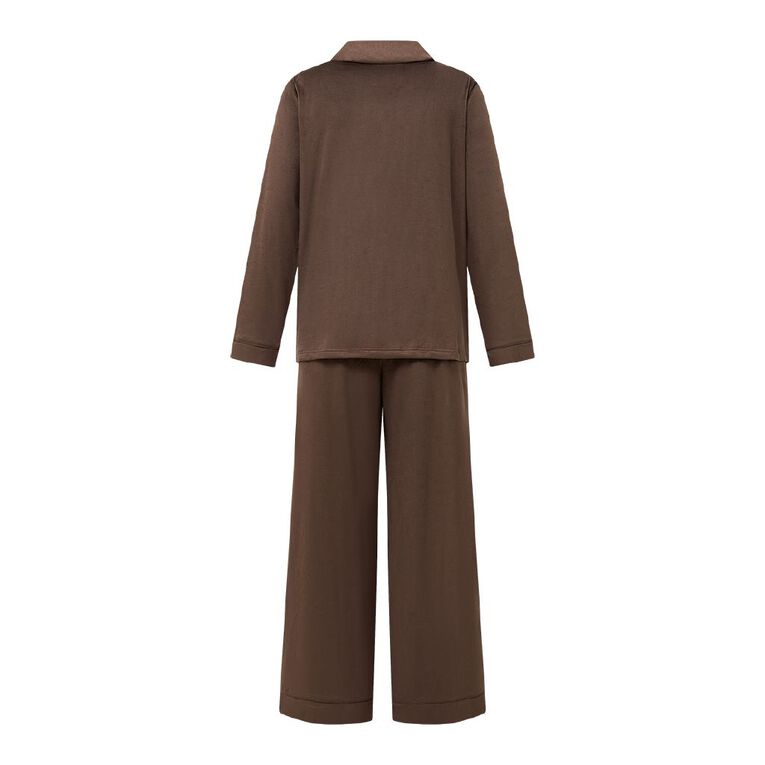 H&H Women's Mink Button Up Pyjama Set, Brown Dark, hi-res