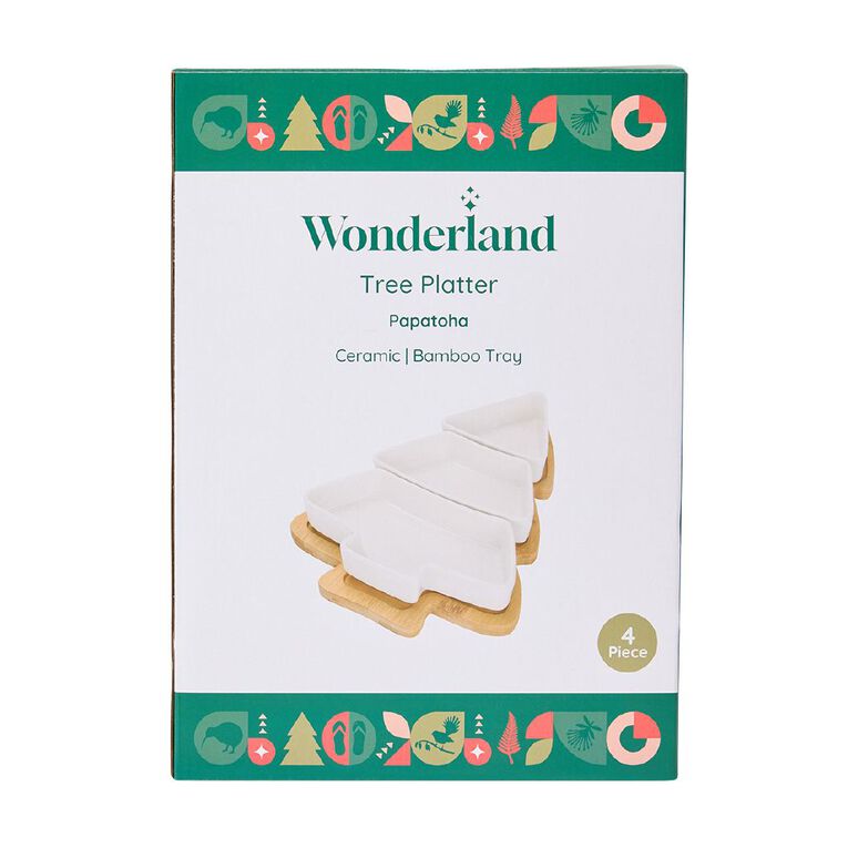 Wonderland Home Christmas Tree Platter and Cheese Board White 4 Piece, , hi-res