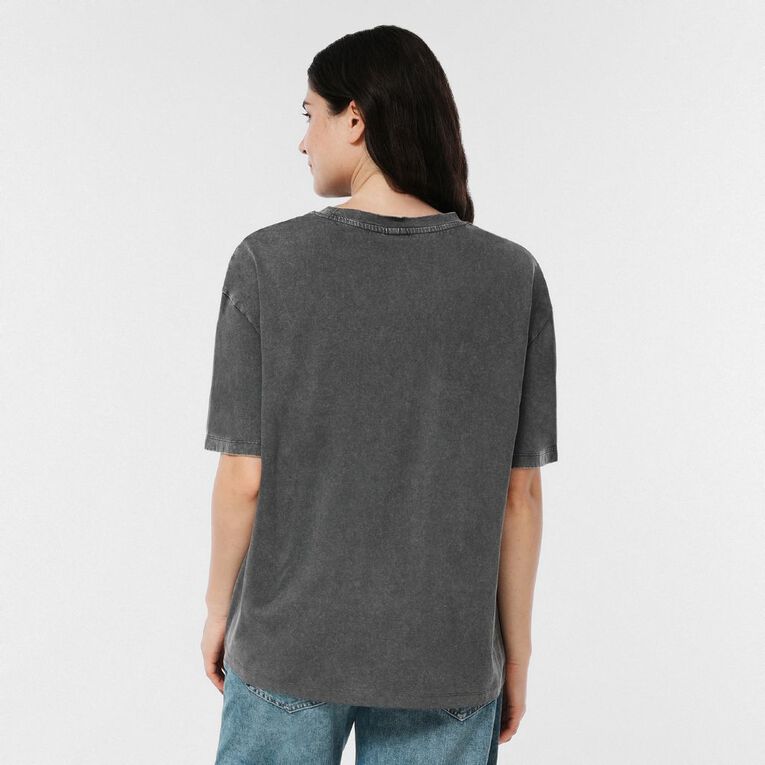 H&H Women's Short Sleeve Elevated Embellished Neckline Tee, Grey Dark, hi-res