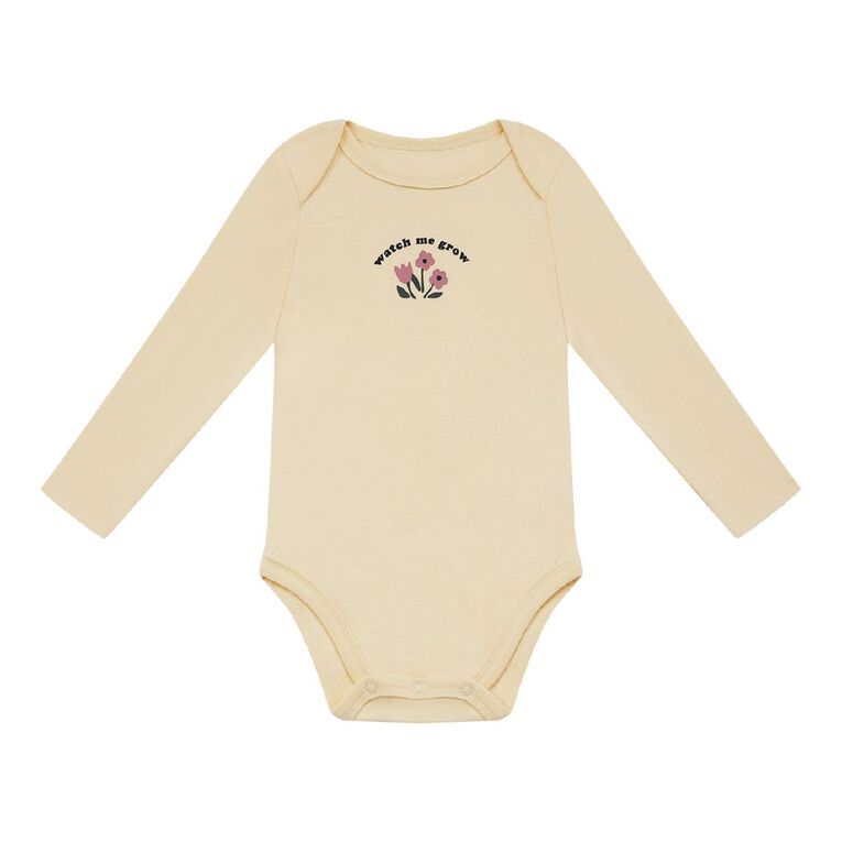 Young Original Babies' Long Sleeve Printed Bodysuit 3 Pack, Yellow Light, hi-res