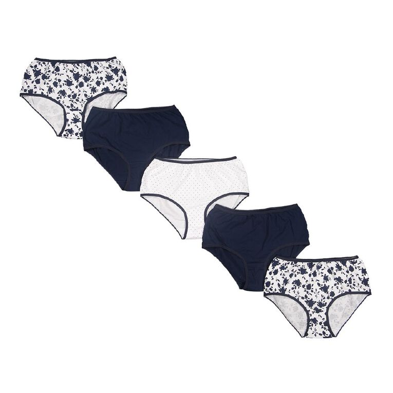 H&H Women's Cotton Full Briefs 5 Pack, Navy, hi-res