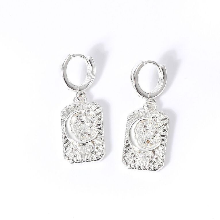Silver Plated Celestial CZ Earrings, , hi-res