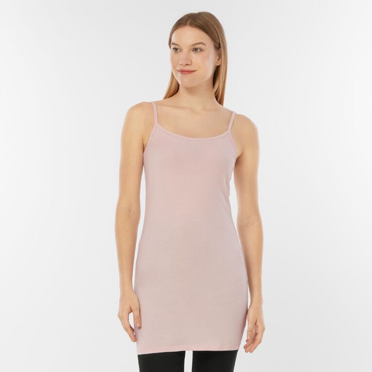 H&H Essentials Women's Stretch Cotton Longline Cami, Pink Light, hi-res