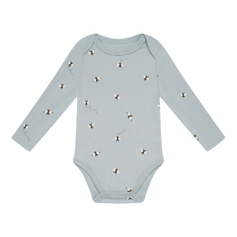 Young Original Babies' Long Sleeve Printed Bodysuit 3 Pack, Brown Light BEES, hi-res