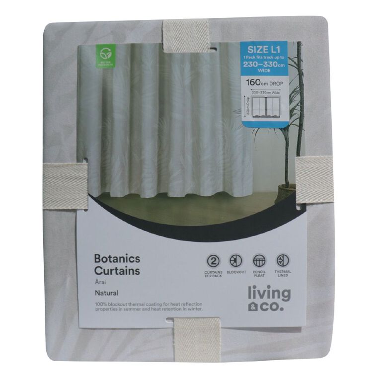 Living & Co Curtains Nature Natural 230-330cm Wide/160cm Drop, , hi-res